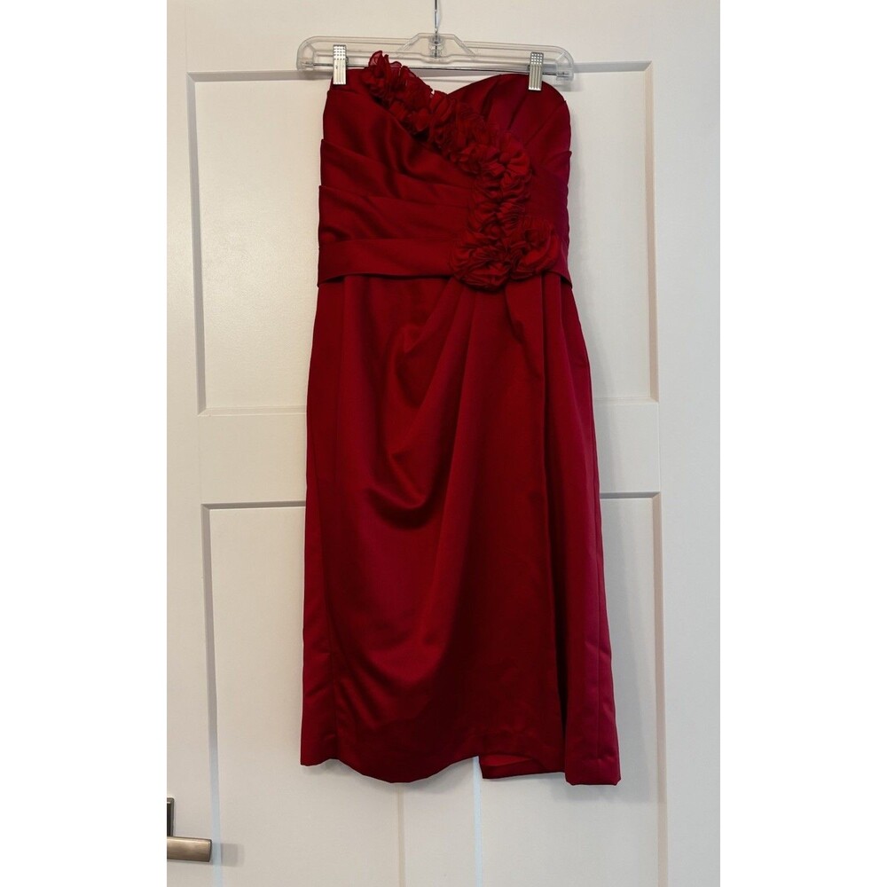 Forever Yours Red Strapless Bridesmaid Dress Ruching At Waist Women’s Sz 8
